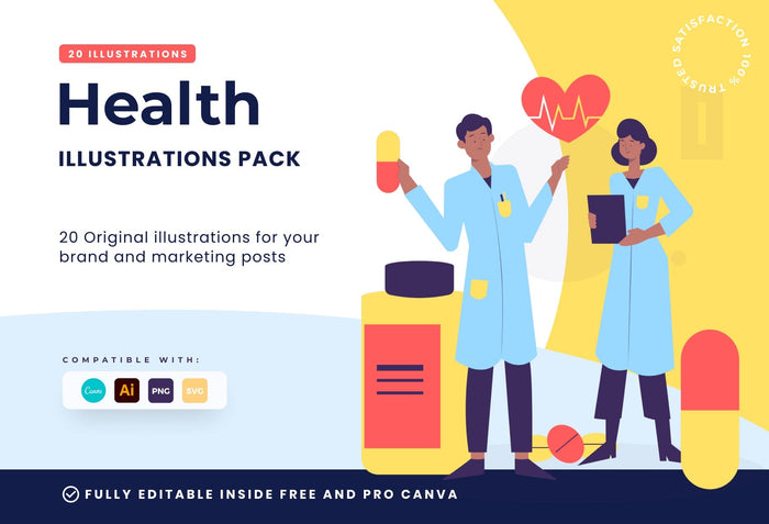 Ladystrategist 20 Unique Health Illustrations Fully Editable in Canva Pack 02 instagram canva templates social media templates etsy free canva templates