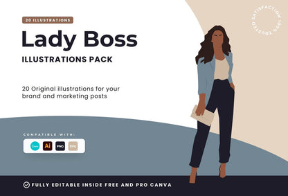 Ladystrategist 20 Unique Lady Boss Illustrations Fully Editable in Canva instagram canva templates social media templates etsy free canva templates