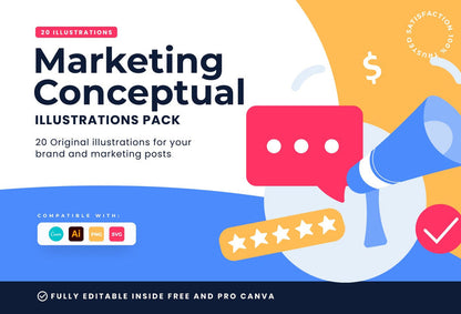 Ladystrategist 20 Unique Marketing Conceptual Illustrations Fully Editable in Canva instagram canva templates social media templates etsy free canva templates