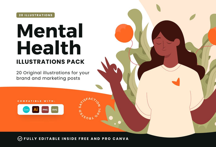 Ladystrategist 20 Unique Mental Health Illustrations Fully Editable in Canva V3 instagram canva templates social media templates etsy free canva templates