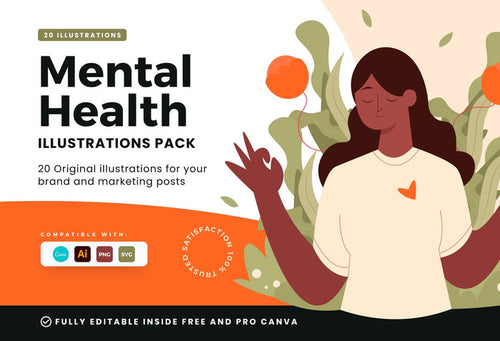 Ladystrategist 20 Unique Mental Health Illustrations Fully Editable in Canva V3 instagram canva templates social media templates etsy free canva templates