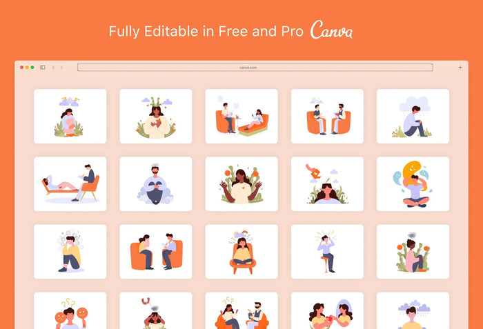 Ladystrategist 20 Unique Mental Health Illustrations Fully Editable in Canva V3 instagram canva templates social media templates etsy free canva templates