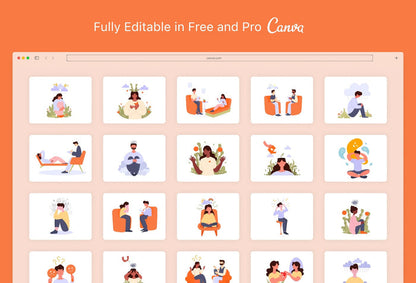 Ladystrategist 20 Unique Mental Health Illustrations Fully Editable in Canva V3 instagram canva templates social media templates etsy free canva templates