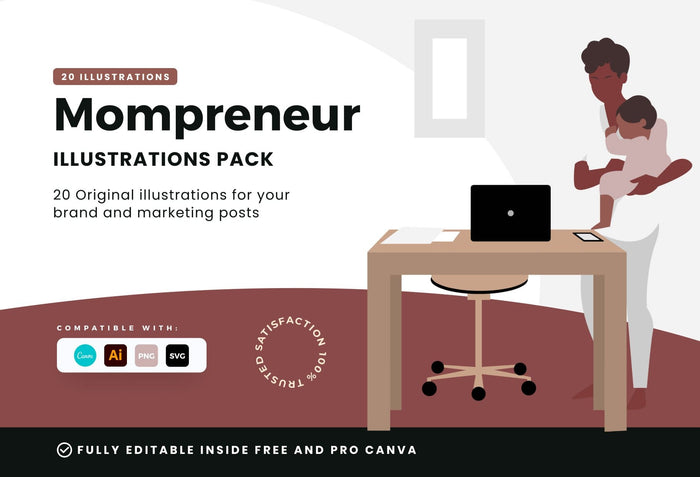 Ladystrategist 20 Unique Mompreneur Illustrations Fully Editable in Canva instagram canva templates social media templates etsy free canva templates