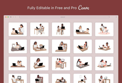 Ladystrategist 20 Unique Mompreneur Illustrations Fully Editable in Canva instagram canva templates social media templates etsy free canva templates