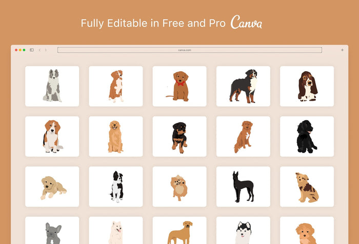 Ladystrategist 20 Unique Pets and Puppies Illustrations Fully Editable in Canva instagram canva templates social media templates etsy free canva templates