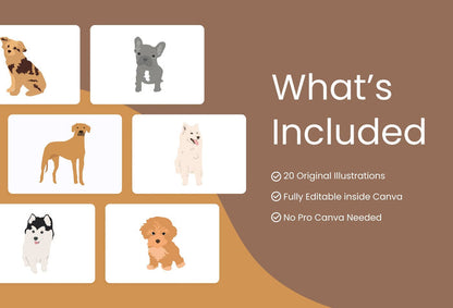 Ladystrategist 20 Unique Pets and Puppies Illustrations Fully Editable in Canva instagram canva templates social media templates etsy free canva templates