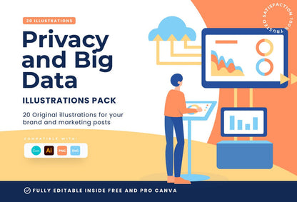 Ladystrategist 20 Unique Privacy and Big Data Illustrations Fully Editable in Canva instagram canva templates social media templates etsy free canva templates