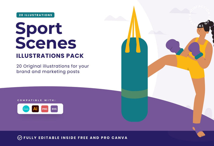 Ladystrategist 20 Unique Sport Scenes Illustrations Fully Editable in Canva instagram canva templates social media templates etsy free canva templates