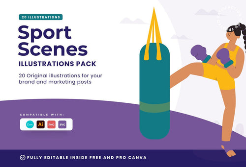 Ladystrategist 20 Unique Sport Scenes Illustrations Fully Editable in Canva instagram canva templates social media templates etsy free canva templates