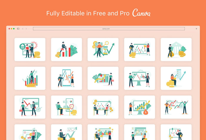 Ladystrategist 20 Unique Stock Market Scene Illustrations Fully Editable in Canva instagram canva templates social media templates etsy free canva templates