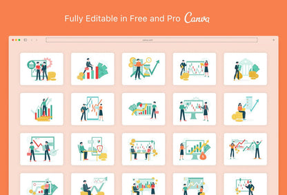 Ladystrategist 20 Unique Stock Market Scene Illustrations Fully Editable in Canva instagram canva templates social media templates etsy free canva templates