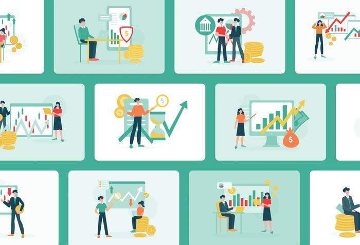Ladystrategist 20 Unique Stock Market Scene Illustrations Fully Editable in Canva instagram canva templates social media templates etsy free canva templates