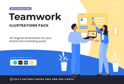 Ladystrategist 20 Unique Teamwork Illustrations Fully Editable in Canva Pack 02 instagram canva templates social media templates etsy free canva templates