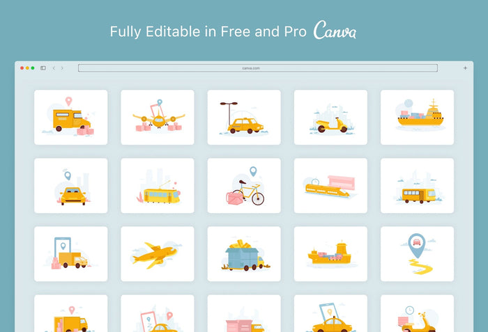 Ladystrategist 20 Unique Transportation Conceptual Illustrations Fully Editable in Canva instagram canva templates social media templates etsy free canva templates