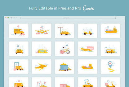 Ladystrategist 20 Unique Transportation Conceptual Illustrations Fully Editable in Canva instagram canva templates social media templates etsy free canva templates