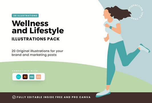 Ladystrategist 20 Wellness and Lifestyle Illustrations - Fully Editable in Canva instagram canva templates social media templates etsy free canva templates