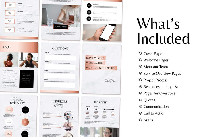 Ladystrategist 21 Page Client Welcome Packet for Coaches Editable Canva Template Black Rose Gold Collection instagram canva templates social media templates etsy free canva templates