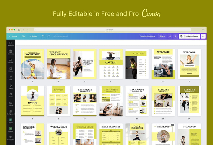Ladystrategist 21 Page Workout Program Ebook Citrine Canva Templates instagram canva templates social media templates etsy free canva templates