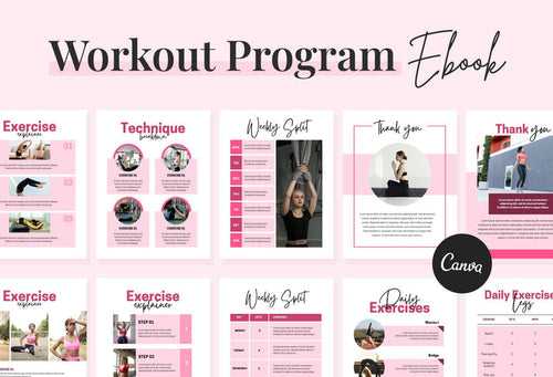 Ladystrategist 21 Page Workout Program Ebook Cotton Candy Canva Templates instagram canva templates social media templates etsy free canva templates