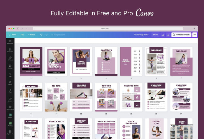 Ladystrategist 21 Page Workout Program Ebook Malbec Canva Templates instagram canva templates social media templates etsy free canva templates