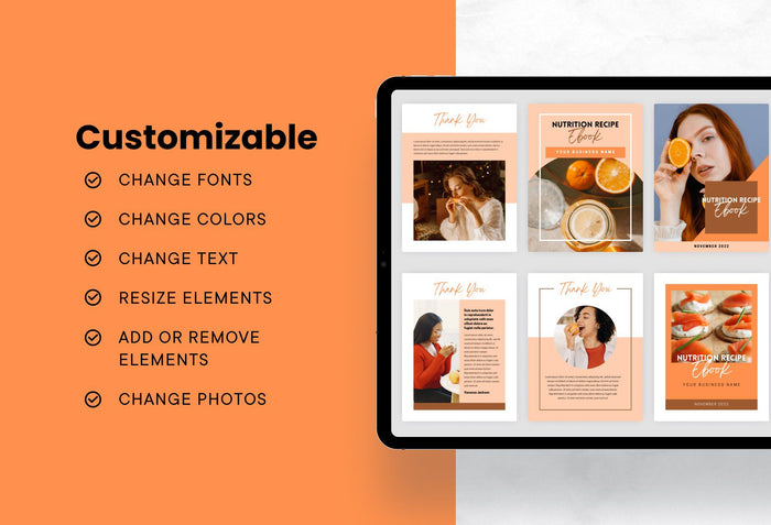 Ladystrategist 25 Page Nutrition Recipe Ebook Tangerine Editable Canva Templates instagram canva templates social media templates etsy free canva templates