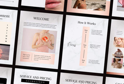 Ladystrategist 25 Page Service and Pricing Guide Editable Canva Template - Black Rose Gold Collection instagram canva templates social media templates etsy free canva templates