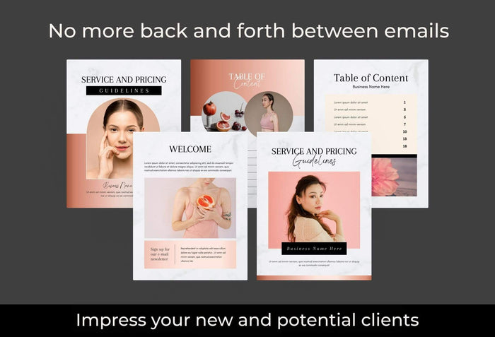 Ladystrategist 25 Page Service and Pricing Guide Editable Canva Template - Black Rose Gold Collection instagram canva templates social media templates etsy free canva templates
