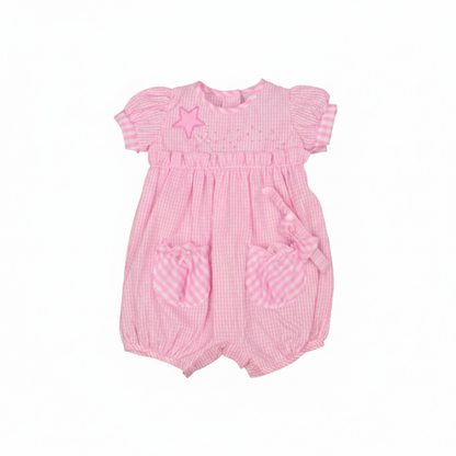 2pc Baby Girls Romper Set - Pink Checker (0-9m) (PK6) - K14234