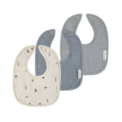 3 Pack Muslin Terry Bibs - Blue Nautical