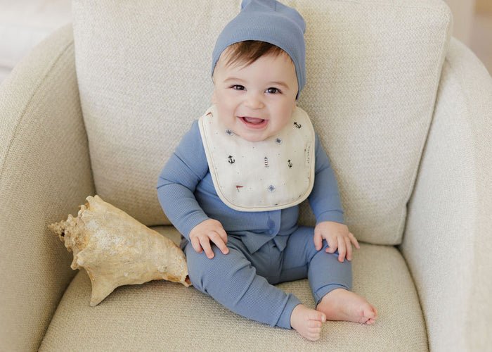 Blue Nautical Muslin Terry Bib Set