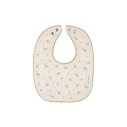 White floral terry muslin bib