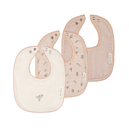 3 Pack Muslin Terry Bibs - Pink Gingko