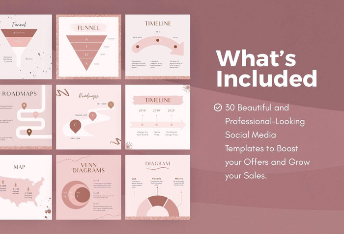 Ladystrategist 30 Infographics Rose Gold Instagram Engagement Booster Post Canva Templates instagram canva templates social media templates etsy free canva templates