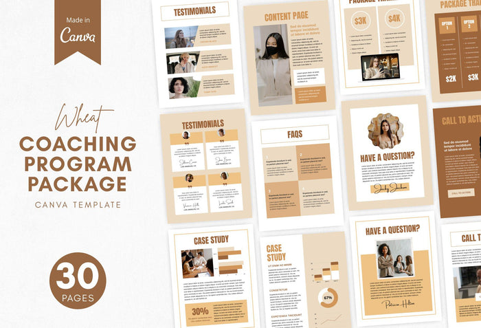 Ladystrategist 30-Page Coaching Program Package Canva Template Wheat Style instagram canva templates social media templates etsy free canva templates