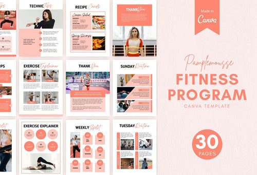 Ladystrategist 30 Page Fitness Program Template Pamplemousse Editable Canva Templates instagram canva templates social media templates etsy free canva templates