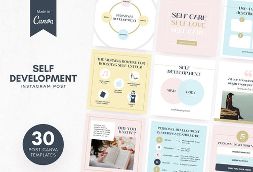 Ladystrategist 30 Self Development Instagram Post Canva Templates V2 instagram canva templates social media templates etsy free canva templates