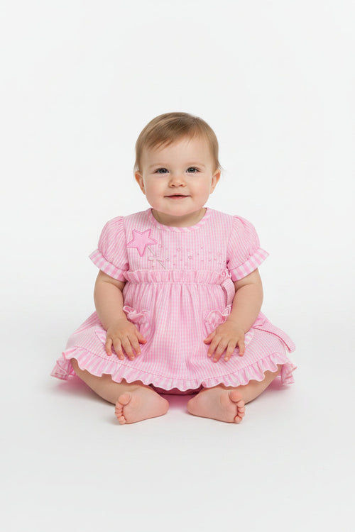 3pc Baby Girls Dress Set - Pink Checker (0-9m) (PK6) - K14235