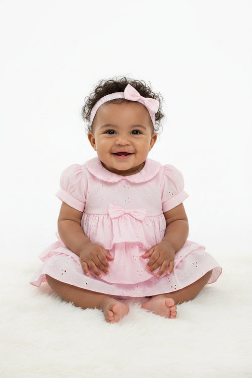 3pc Baby Girls Dress Set - Pink Frill (NB-6m) (PK6) - K14231