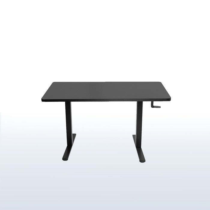 Black, simple crank height adjustable standing desk.