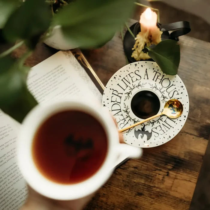 A Reader Lives Tea Cup Saucer & Spoon Drinkware