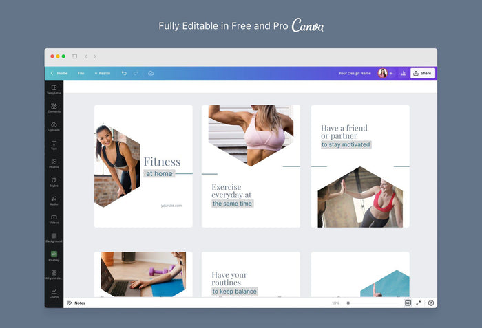 Ladystrategist Abigail Fitness 6-Page Carousel Canva Template instagram canva templates social media templates etsy free canva templates