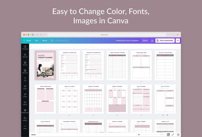 Ladystrategist ADHD Therapy Planner Canva Template A4 Size instagram canva templates social media templates etsy free canva templates