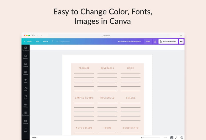 Ladystrategist Alabaster Grocery List Printable and Editable Canva Template instagram canva templates social media templates etsy free canva templates
