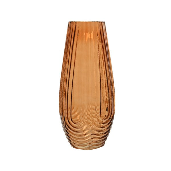 Amber Ribbed Glass Vase