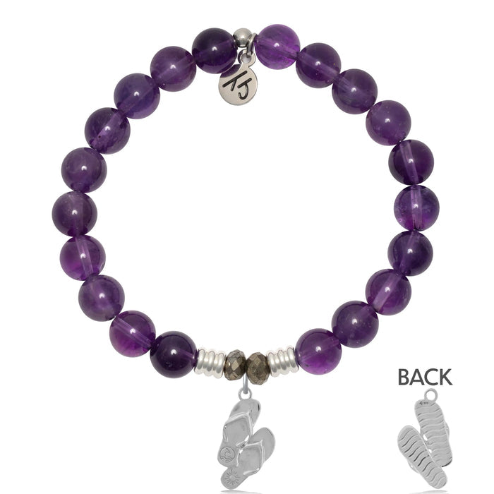 Amethyst Gemstone Bracelet with Flip Flop Sterling Silver Charm
