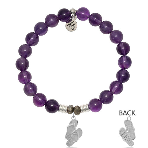 Amethyst Gemstone Bracelet with Flip Flop Sterling Silver Charm