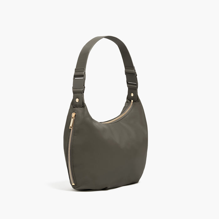 side view of Aoyama 2 Leather in Green with a short shoulder strap length