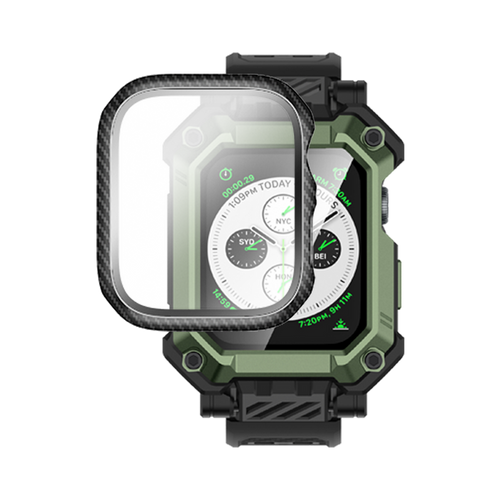 Apple Watch Unicorn Beetle PRO GLASS Rugged Wristband Case with Tempered Glass Screen Protector 45mm-Dark Green