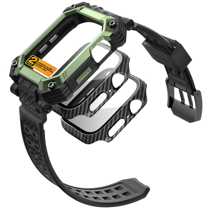 Apple Watch Unicorn Beetle PRO GLASS Rugged Wristband Case with Tempered Glass Screen Protector 45mm-Dark Green